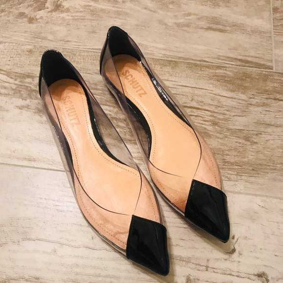 schutz clear pointy toe flat